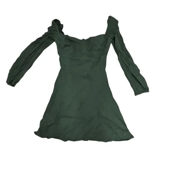 Reformation Womens Green mini dress long sleeves size 6 peasant cottage boho - Picture 2 of 10